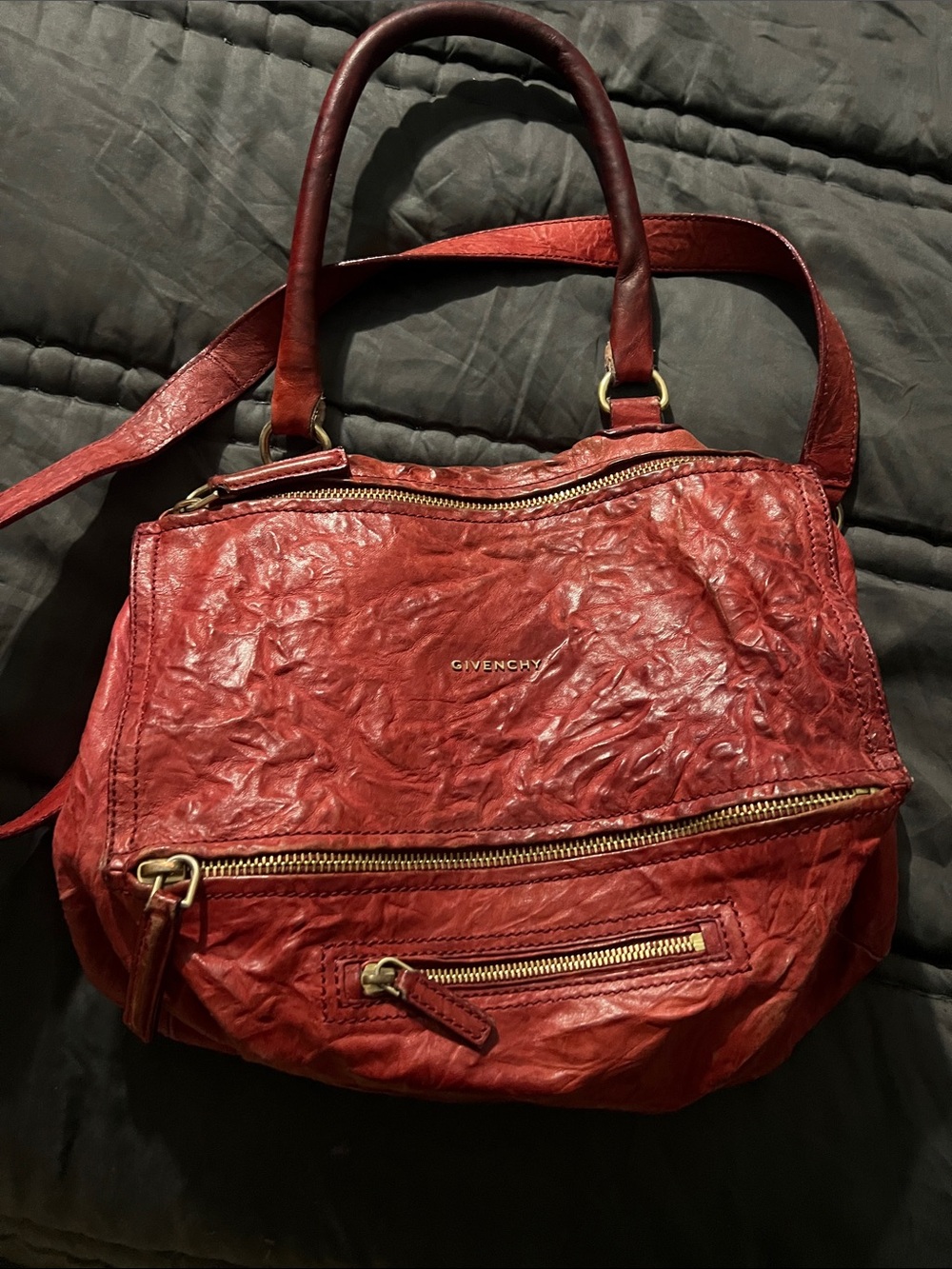 Givenchy Red Crinkled Leather Crossbody Bag with Gold Hardware medium Pandora